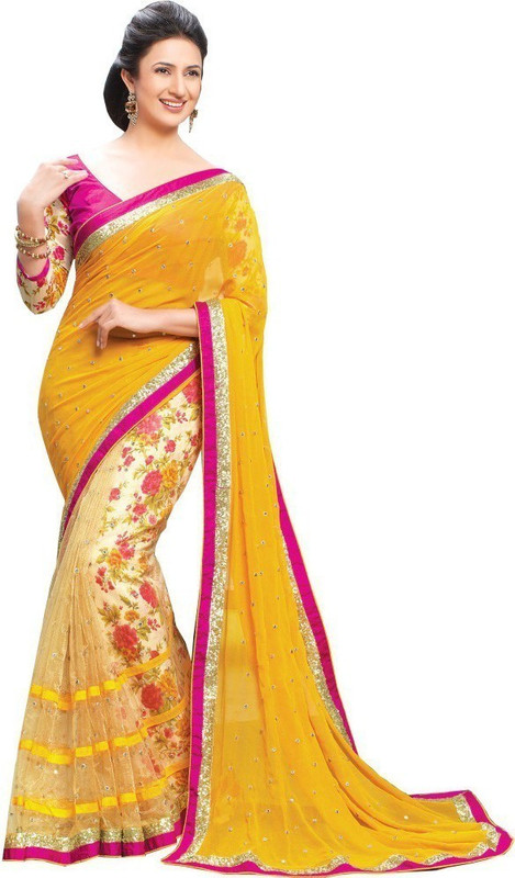 Saumya Designer Solid Bollywood Pure Georgette Saree(Multicolor)
