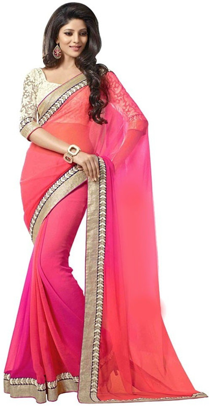 Bollywood Designer Solid Fashion Poly Georgette Saree(Pink)