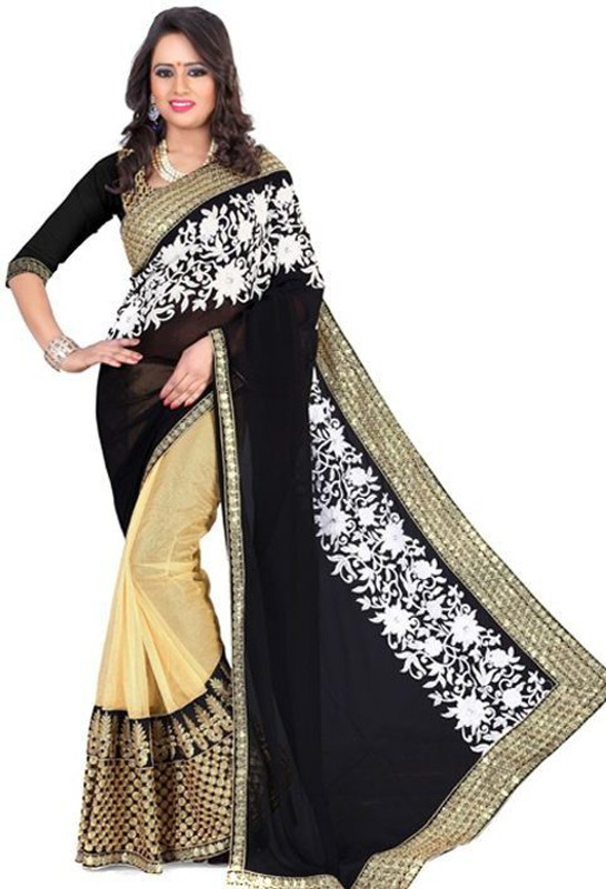 ambe fashion Embroidered Bollywood Poly Georgette Saree(Black)