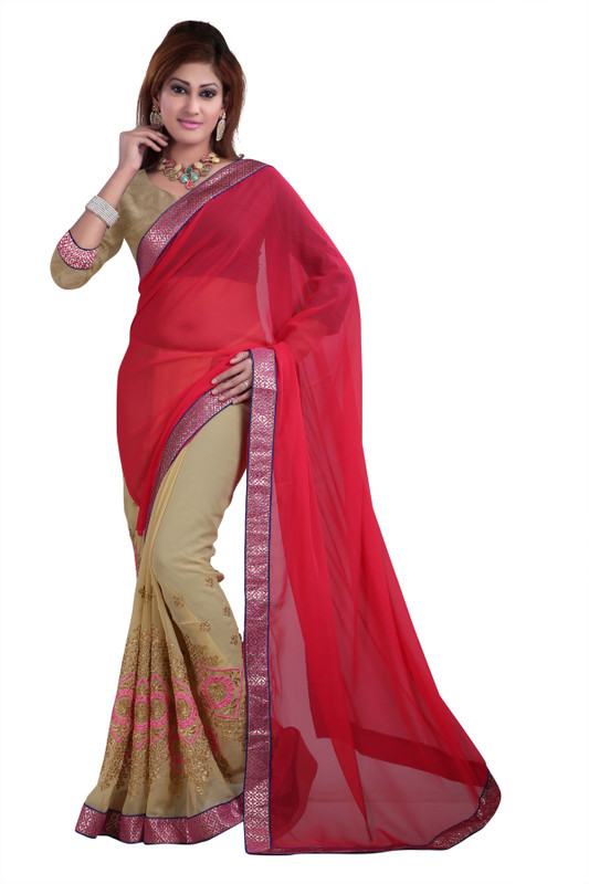 Gunjan Creations Embroidered Fashion Chiffon Saree(Red)