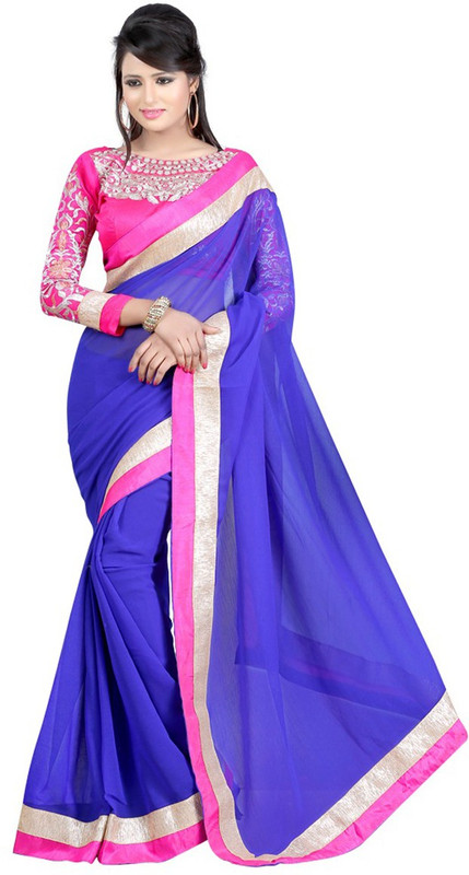 Winza Designer Self Design, Embroidered, Embellished, Solid Bollywood Georgette, Poly Georgette Saree(Multicolor, Blue, Pink)