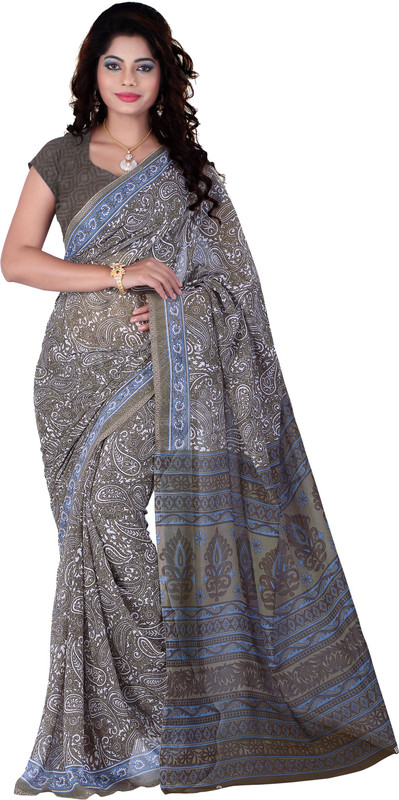 Khoobee Self Design, Printed Fashion Poly Georgette Saree(White, Grey)