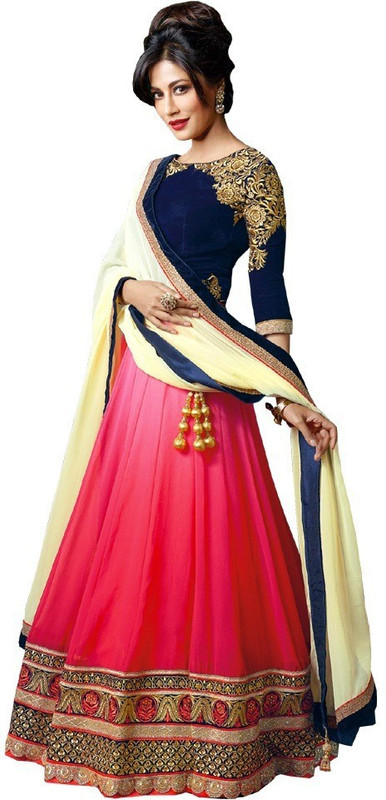 Sangi Embroidered Semi Stitched Lehenga Choli(Red)