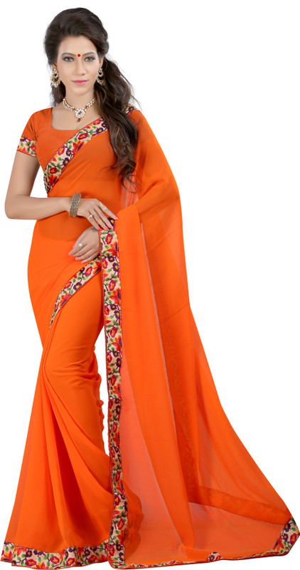 Gunjan Creations Solid Fashion Pure Georgette Saree(Pack of 2, Orange)