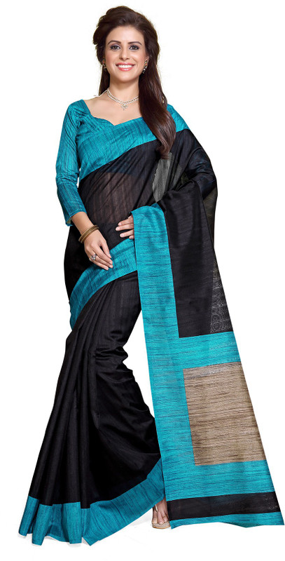 Mirchi Fashion Printed Fashion Art Silk Saree(Light Blue, Black)