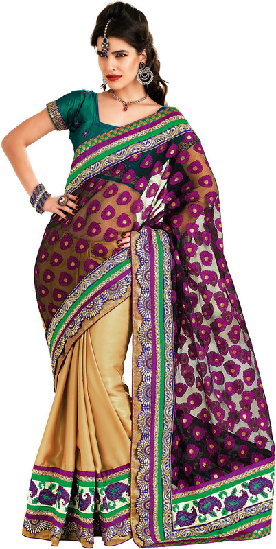 Chirag Sarees Self Design Fashion Poly Crepe Saree(Multicolor)