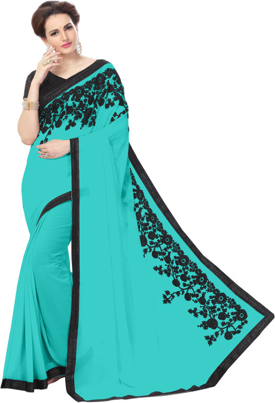 onlinefayda Embroidered Daily Wear Chiffon Saree(Dark Blue)