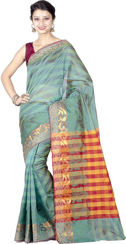 Chandrakala Striped Banarasi Banarasi Silk Saree(Green) RS.559 (74.00% Off) - Flipkart
