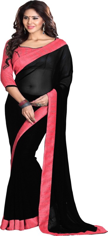 Sourbh Sarees Solid Fashion Poly Georgette Saree(Black, Pink) RS.506 (68.00% Off) - Flipkart