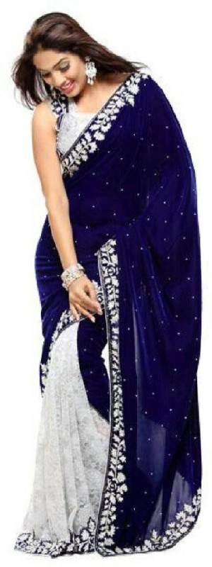 Divy Self Design Bollywood Net Saree(Blue, White) RS.3433 (84.00% Off) - Flipkart