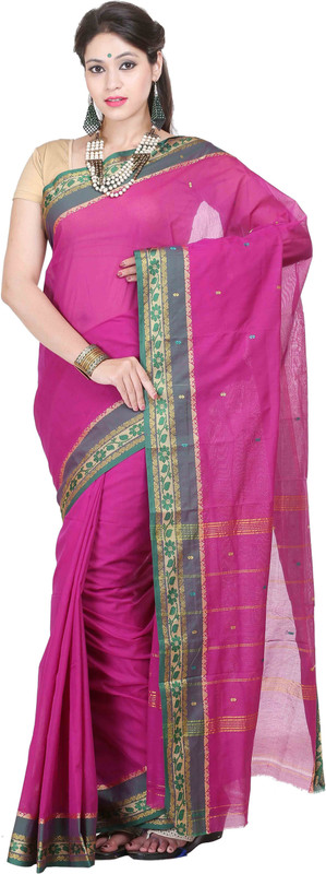 Goodway Striped Madurai Cotton Blend Saree(Magenta)