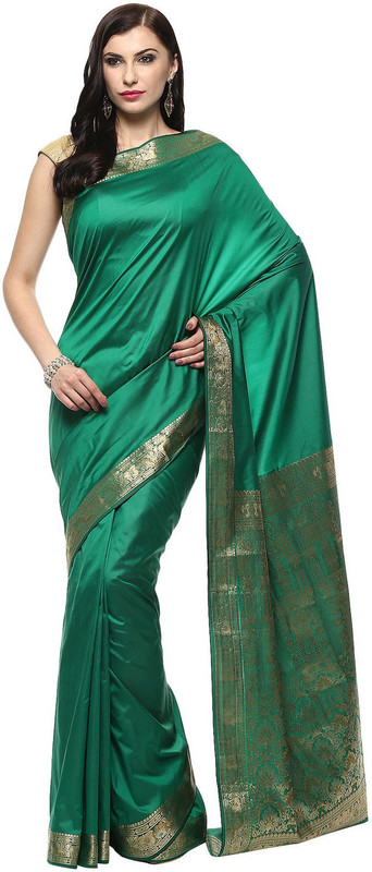 Fabroop Woven Fashion Art Silk Saree(Dark Green)