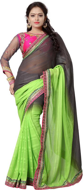 Ishin Embroidered Fashion Cotton Blend Saree(Grey)