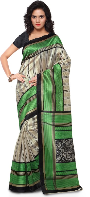 Indrani Printed Fashion Art Silk Saree(White, Green) RS.1199 (70.00% Off) - Flipkart