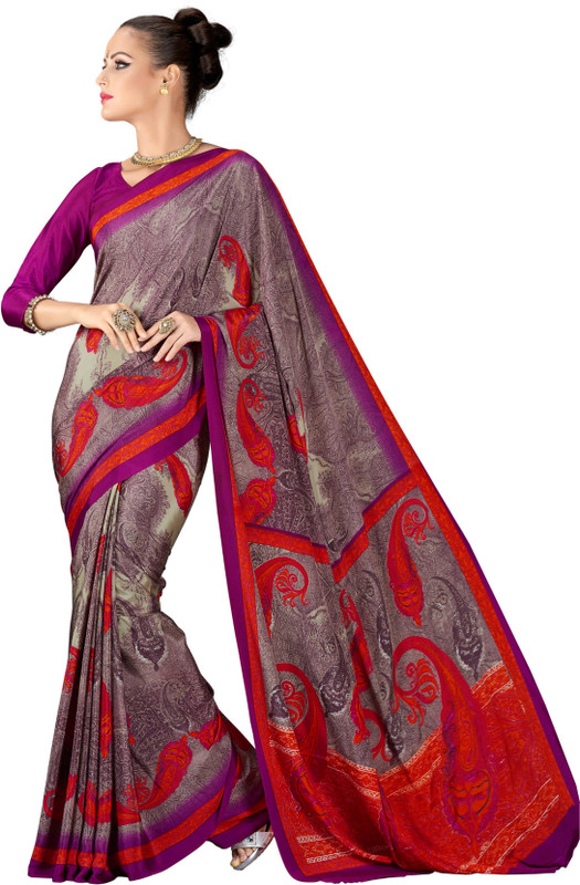 Khushali Self Design, Printed Fashion Poly Crepe Saree(Multicolor, Purple)