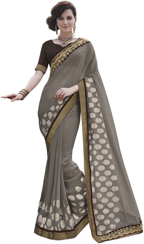 Desi Butik Embroidered Fashion Poly Georgette Saree(Grey)