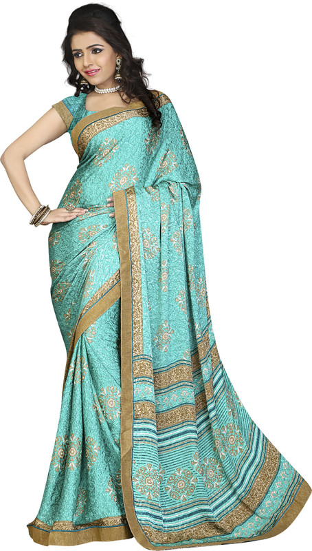 Khushali Self Design, Printed Fashion Cotton Blend, Poly Crepe, Poly Silk Saree(Green, Beige)