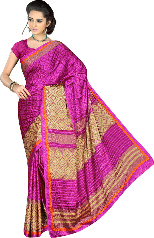 Khushali Self Design, Printed Fashion Cotton Blend Saree(Pink, Beige)