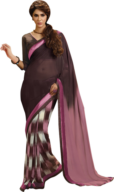 Khushali Self Design Fashion Chiffon Saree(Multicolor, Brown, Pink)