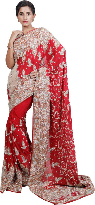 Adaab Embroidered Bollywood Poly Georgette Saree(Red)