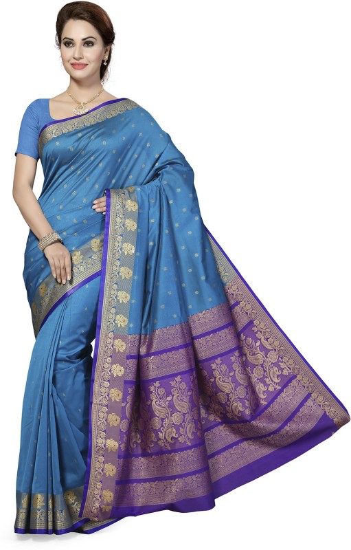 Ishin Woven Fashion Silk Cotton Blend Saree(Blue)