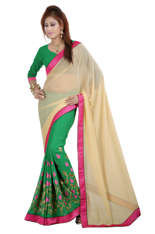 Gunjan Creations Embroidered Fashion Pure Georgette Saree(Green)