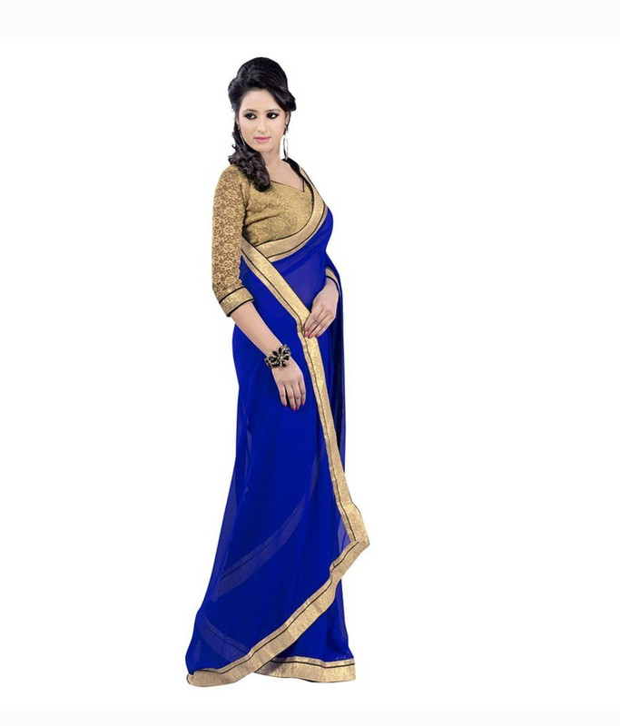 Bollywood Designer Solid Fashion Handloom Poly Georgette Saree(Light Blue)