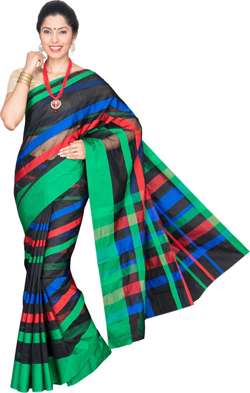 Pavechas Striped Banarasi Banarasi Silk Saree(Multicolor) RS.579 (71.00% Off) - Flipkart