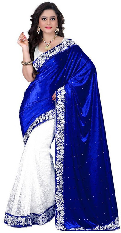 Futuremarket Embroidered Fashion Velvet, Cotton Blend Saree(White)