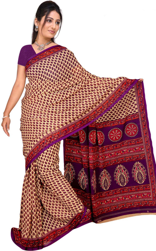 Khoobee Self Design, Printed Fashion Poly Georgette Saree(Purple)