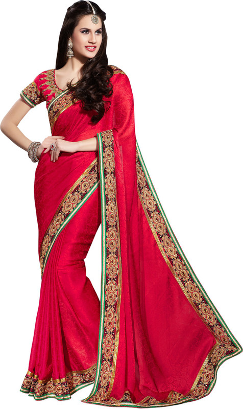 Khushali Self Design Fashion Cotton Blend Saree(Red)