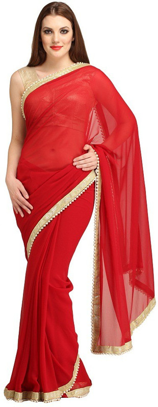 Lime Solid Fashion Poly Georgette Saree(Red)