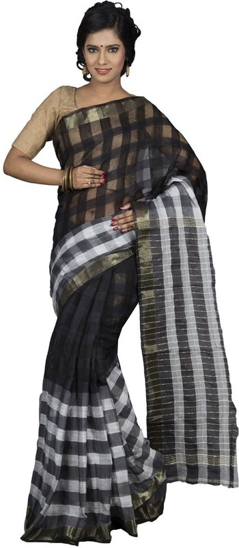 Hawai Polka Print Tant Cotton Saree(Black) RS.749 (80.00% Off) - Flipkart