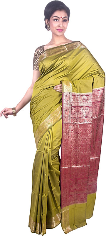JagannathSaree Embellished Fashion Poly Silk Saree(Red, Green)
