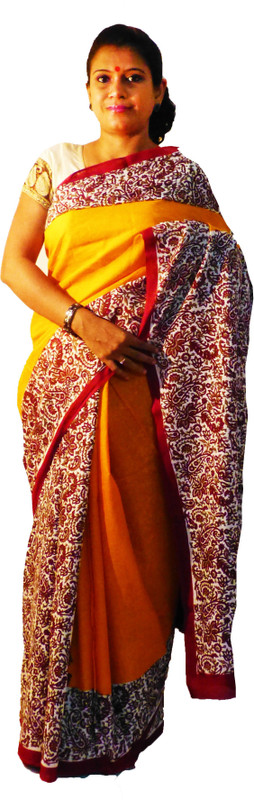 Runu's Boutique Floral Print Madhubani Handloom Cotton Blend Saree(Multicolor)