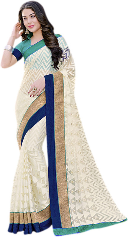 Vishal Printed, Embroidered Fashion Cotton Blend Saree(Beige)