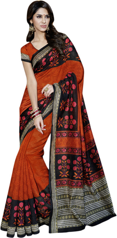 Vishal Printed Fashion Art Silk Saree(Orange)