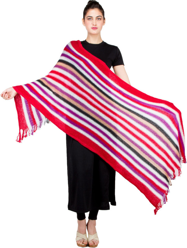 Keepsake Polycotton Striped Women Shawl(Red)