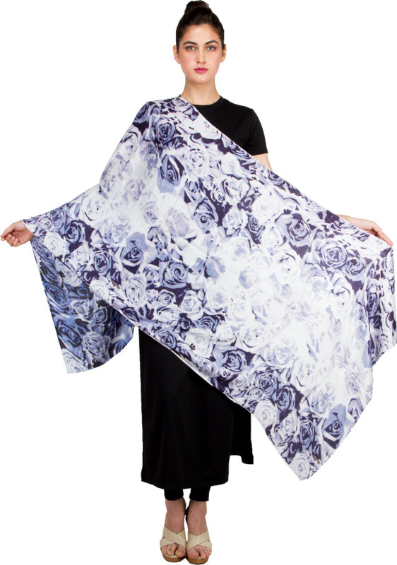 Keepsake Polycotton Floral Print Women Shawl(Blue)