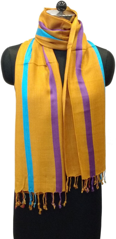 Nehanchal Striped Cotton Viscose Blend, Poly Silk Women Scarf