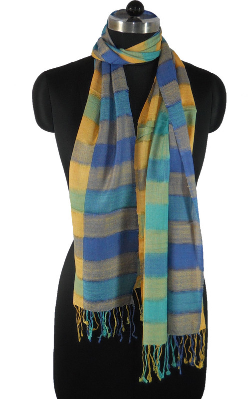 Nehanchal Striped Cotton Viscose Blend Women Stole