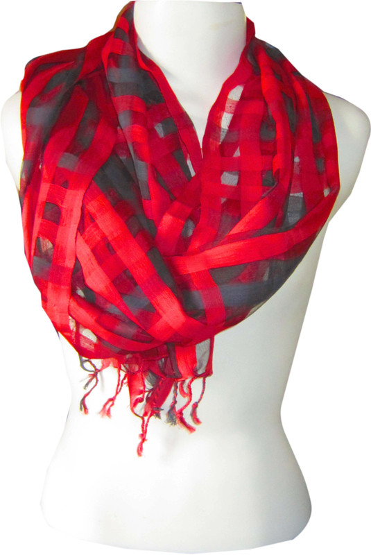 Dushaalaa Checkered Poly Silk, Cotton Blend Women Scarf