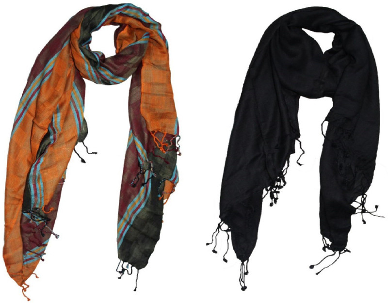 AS42 Striped, Solid Cotton Rayon Blend, Cotton Silk Women Stole