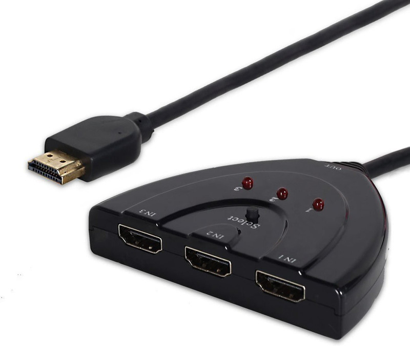 iConnect World Premium Quality 3 Port HDMI Switch Splitter smart hub box 1 year warranty Boom Box(Black)