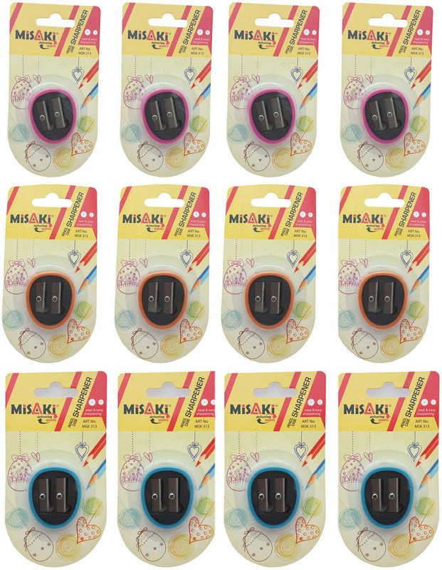 misaki Dual Hole Sharpener Double Pencil Sharpeners(Set of 12, Assorted Colours)
