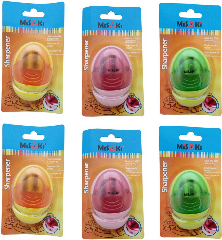 misaki ual Hole Sharpener And Eraser Double Pencil Sharpeners(Set of 6, Multicolour)