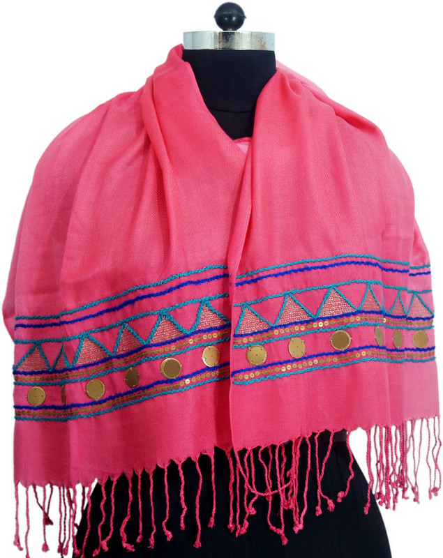 VR Designers Cotton Viscose Blend Embroidered Women Shawl(Pink)
