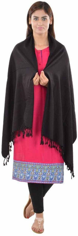 Shaan-e-Kashmir Poly Silk Solid Women Shawl(Black)