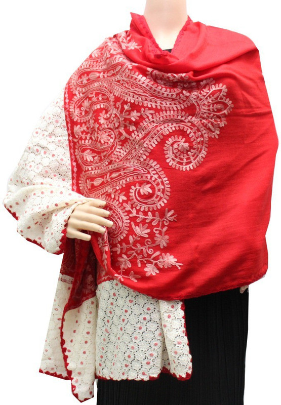 Matelco Pashmina Embroidered Women Shawl(Red)