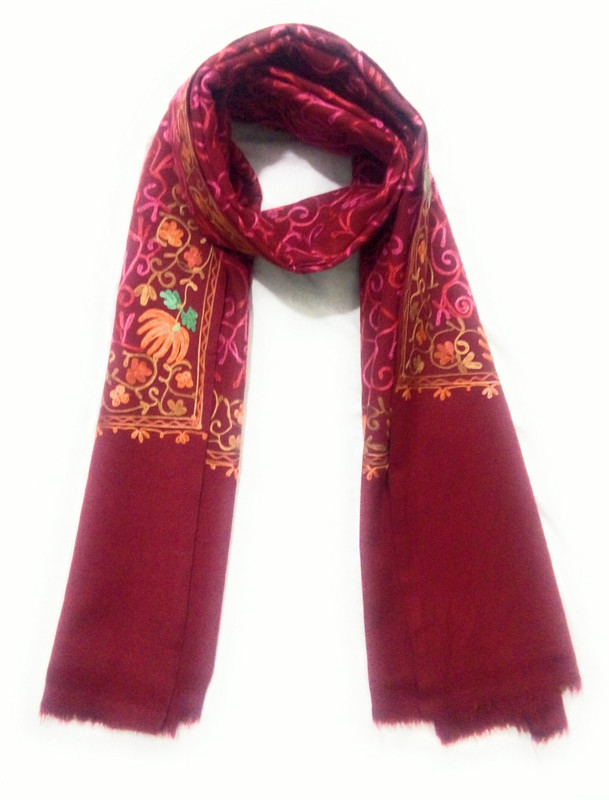 Vrinde Pure Wool Embroidered Women Shawl(Maroon)